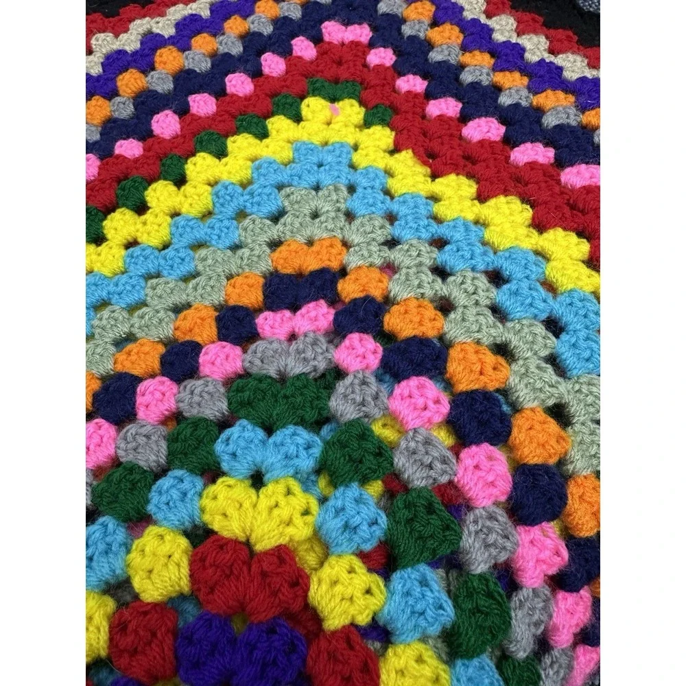 Handmade Crochet Granny Square Afghan Blanket Multicolor‎ Retro Boho Throw 84x84
